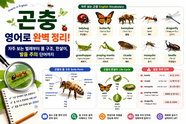 곤충 영어로 완벽 정리: 자주 보는 벌레부터 몸 구조, 한살이, 발음 주의 단어까지