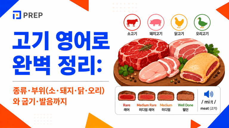 고기 영어로 완벽 정리: 종류·부위(소·돼지·닭·오리)와 굽기·발음까지