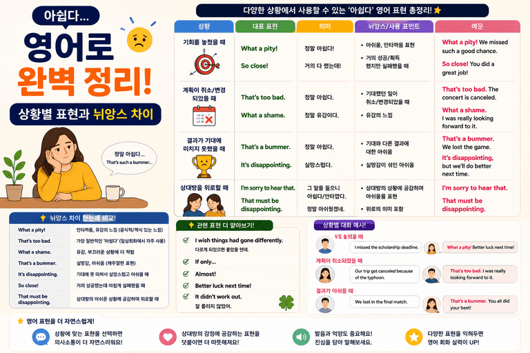 아쉽다 영어로 완벽 정리: 상황별 표현과 뉘앙스 차이